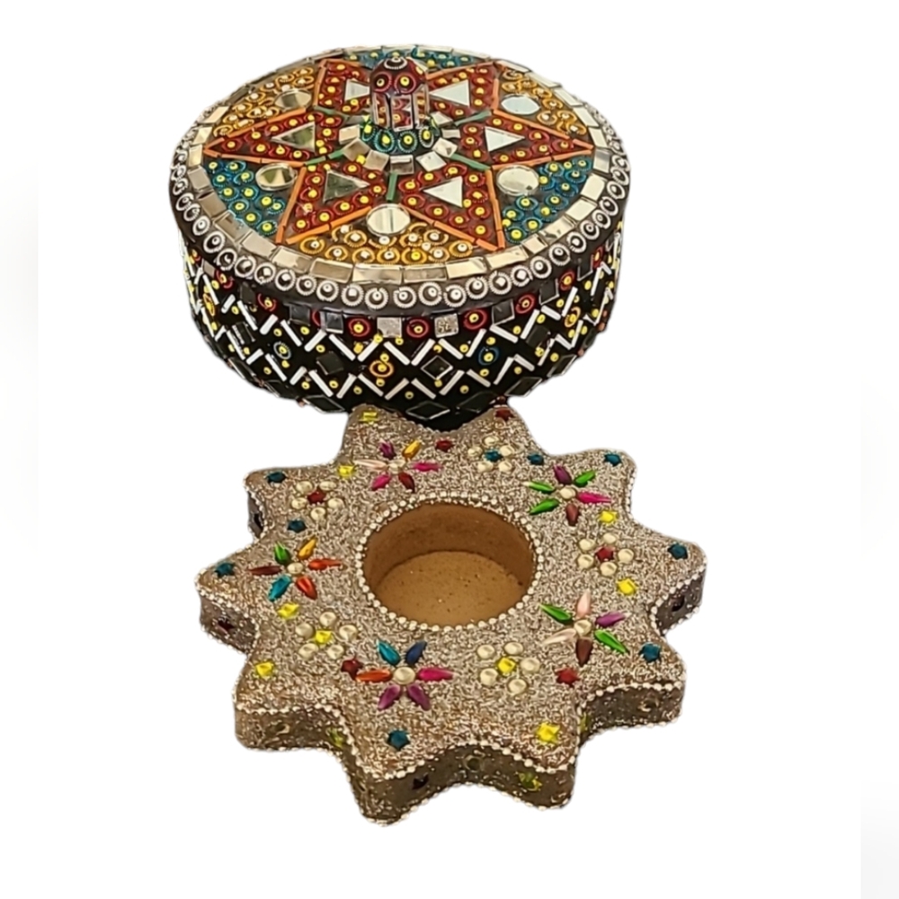 Bollywood Indian Trinket Box and Candle Holder Jeweled Gypsy Boho Glam
